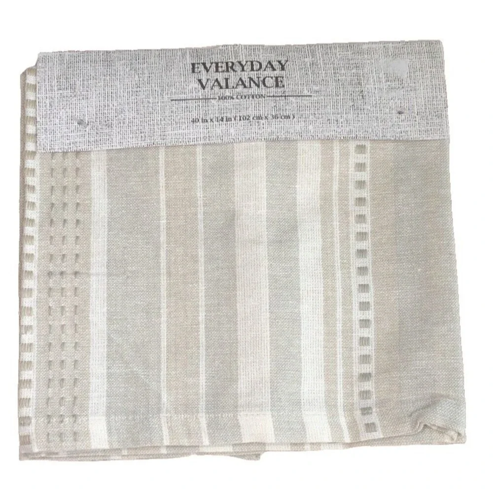 Summer Striped Valance Set Of 2 Beach Summer House Beige Taupe Ivory 40x14